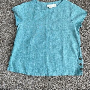 Cynthia Rowley Top Women’s S Sea Foam Teal 100% Linen Boxy Buttons Beach Spring